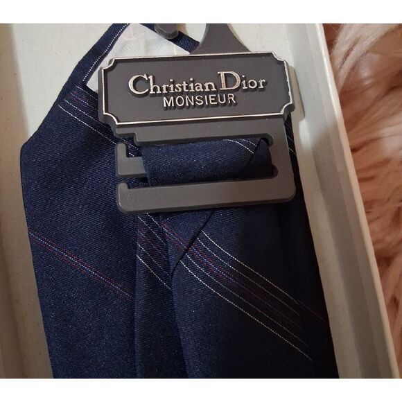NWT CHRISTIAN DIOR Dark Blue Tie with Subtle Stripes - Picture 2 of 9